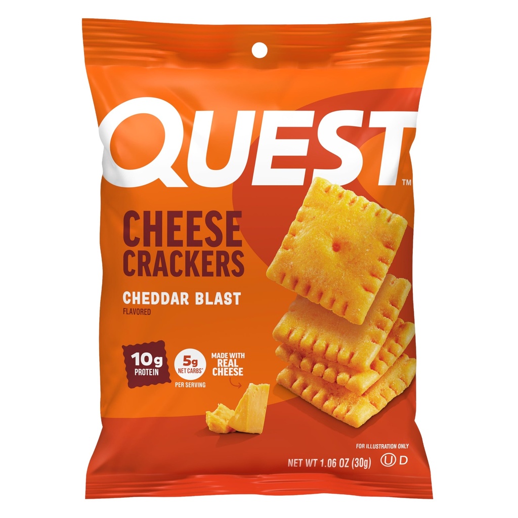 Quest Nutrition Cheese Crackers, Cheddar Blast, 10g Protein, 5g Carbs Net, 1g Zucchero, Realizzato con formaggio reale, 12 confezioni (1.06 sacchi)
