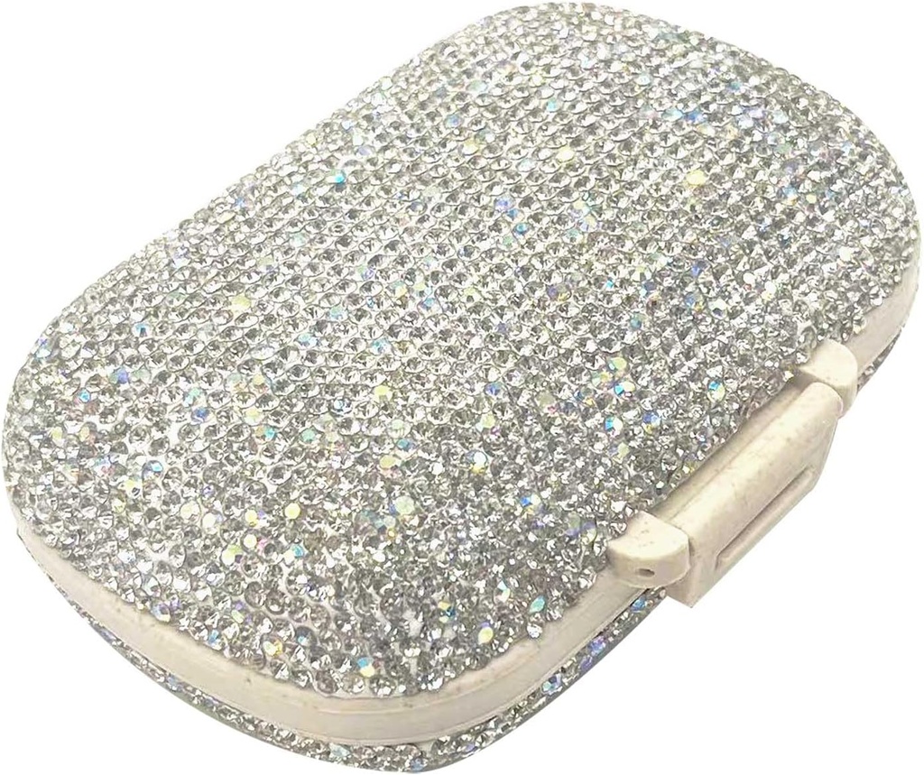 Organisateur de pilules diamantées Bling avec 8 compartiments,Déplacement quotidien Pill Case Portable Double Side Strass Pill Box for Vitamine/Cod Foster Oil Medicine Kit (Argent)