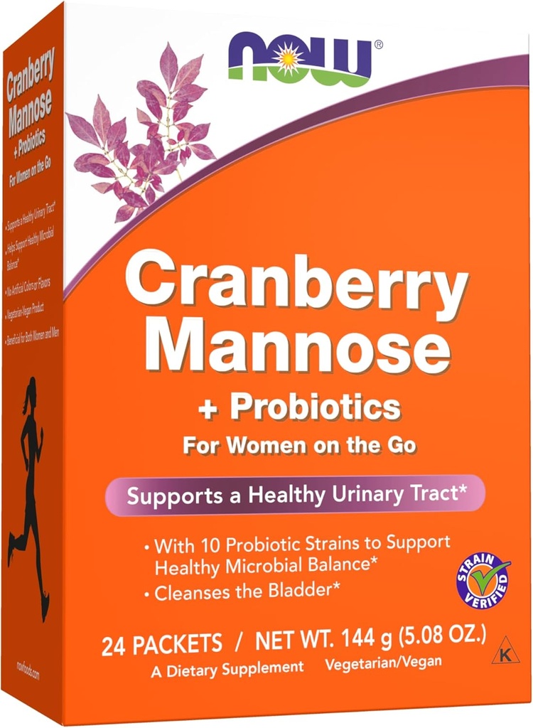 Suppléments, Mannose de canneberge + Probiotiques avec un mélange de 10 souches bactériennes probiotiques, 24/Box