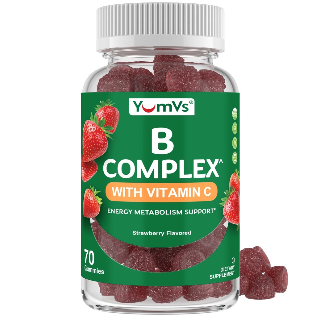 B Complex Gummis mit Vitamin C – Große Verkostung 1 Tag Energie & Nervous System Unterstützung für Erwachsene – Vegan, Kosher, Non-GMO Vitamin B Complex Gummis mit B12, B6, Niacin & Folsäure – 70 Zähler