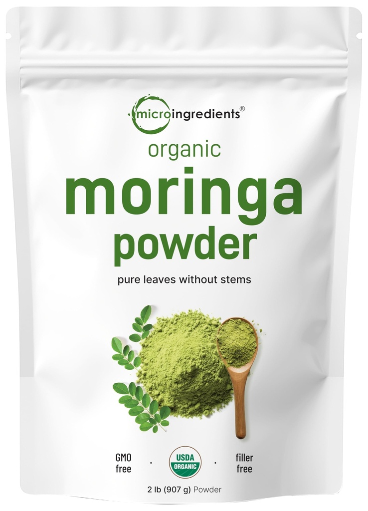 Polvere di foglie di Moringa Oleifera organica, 2 sterline, ricca di antiossidanti e vitamina immunitaria, grandi superfoods per il tè di Moringa, bevanda di Moringa, India coltivato, vegan