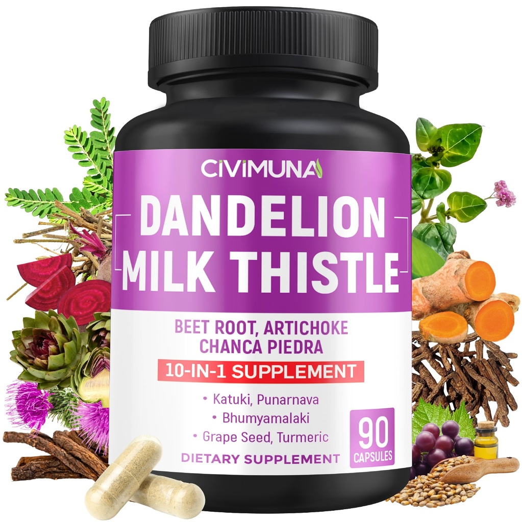 Capsules de racine de dandelion avec racine de dandelion, chardon de lait, poudre de betterave et plus - 90 capsules pendant 3 mois
