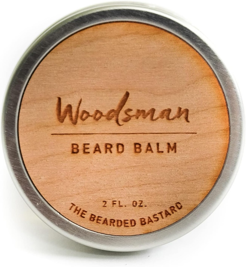 TBB Woodsman Beard Balm per gli uomini | Tame & Style Your Beard | Condizionatore del cuscinetto con burro di kara, olio di Jojoba, olio di Argan | profumo di cedro (2 Oz.)