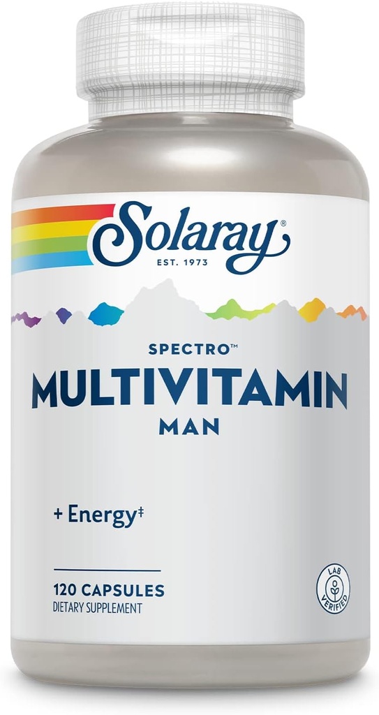 SOLARAY Spectro Multivitamin per gli uomini, Multivitaminico per l'energia e il benessere generale con Saw Palmetto, Semi di zucca, enzimi digestivi, e altro, garanzia di 60 giorni, 30 Serve, 120 Capsule
