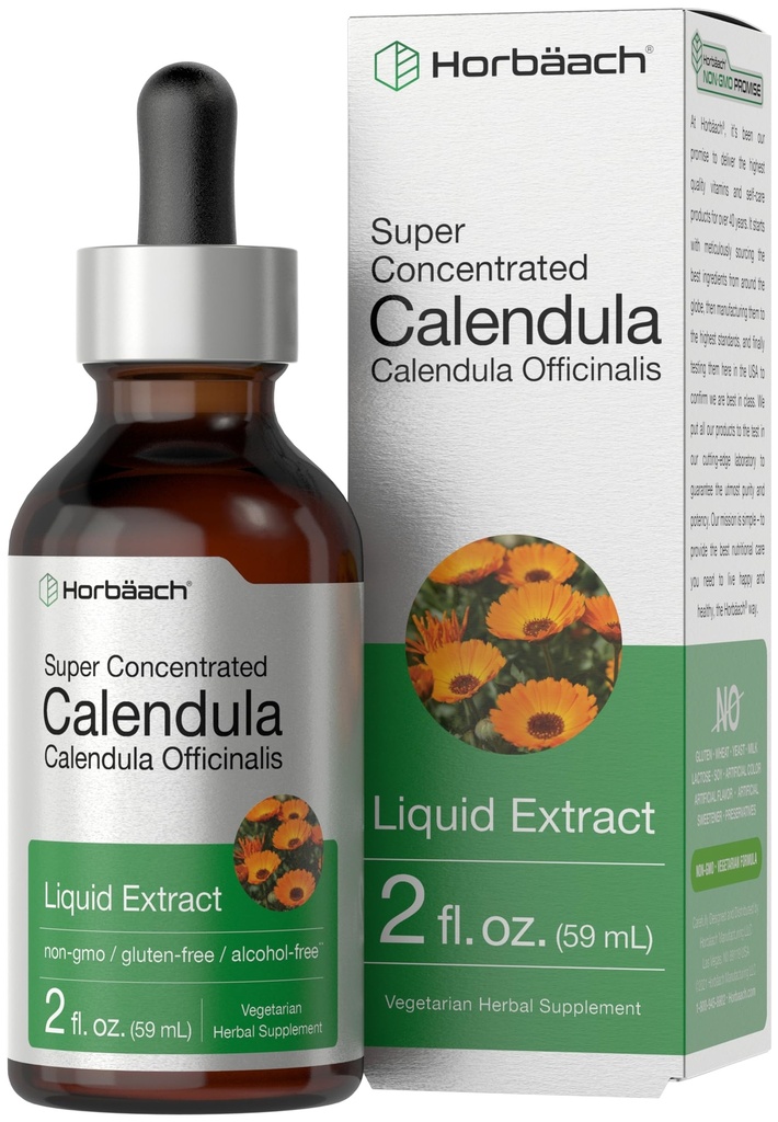 Horbäach Calendula Teinture de , 2 fl oz , gouttes d'extrait liquide , sans alcool , Végétarien , non-OGM , supplément à base de plantes sans gluten