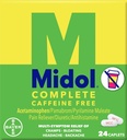 Midol Complete Caffeine Free Caplets 24ct: Midol Complete Caffeine Free Menstrual Pain Relief Caplets with Acetaminophen, Fornisce Headache Relief and Period Cramps Relief, 24 Count