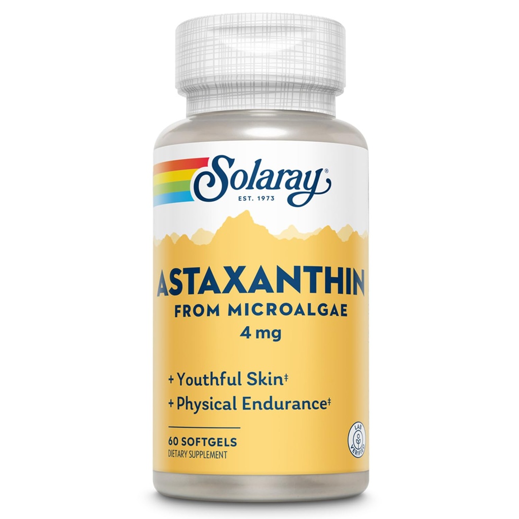 SOLARAY Astaxanthin 4 mg | Antioxidans | Gesundes Auge, Haut, Herz-Kreislauf-Funktion & Gelenkunterstützung | 60 Softgele