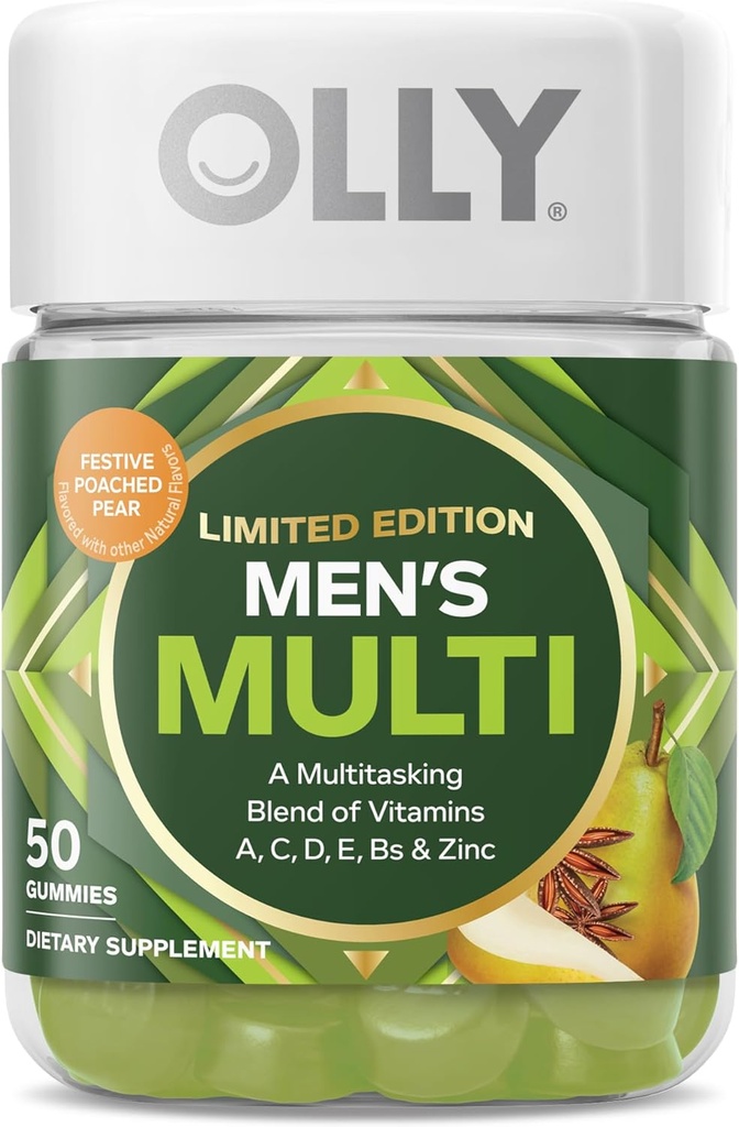 OLLY Men's Multi, Vitamins A, C, D, E, B, Zinc, Limited Edition, Festive Poached Cider - 50ct