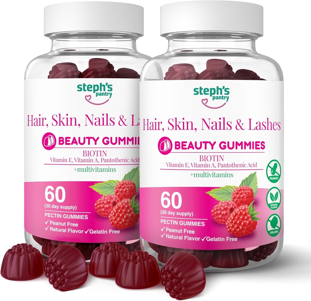 Gomma biotina di Steph per capelli, pelle, unghie e gummie di alta resistenza | Multivitaminici giornalieri | senza glutine, senza noci, non OGM, pianta-based, Vegan, Kosher (120 Gummies)