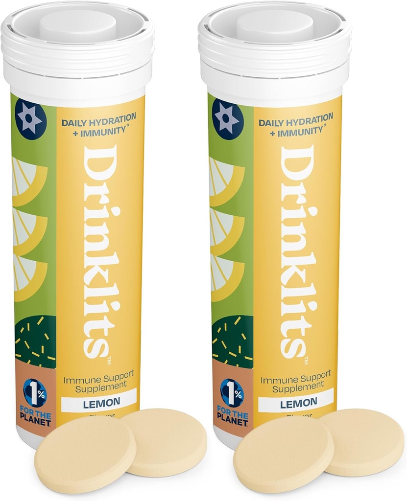 Compresse di sostegno immunitario del limone (2) Bundle del tubo | Immunità quotidiana - 0g Zucchero - Vitamine - Elettroliti - Miscela di erbe | 20 Serve - 10 compresse per tubo