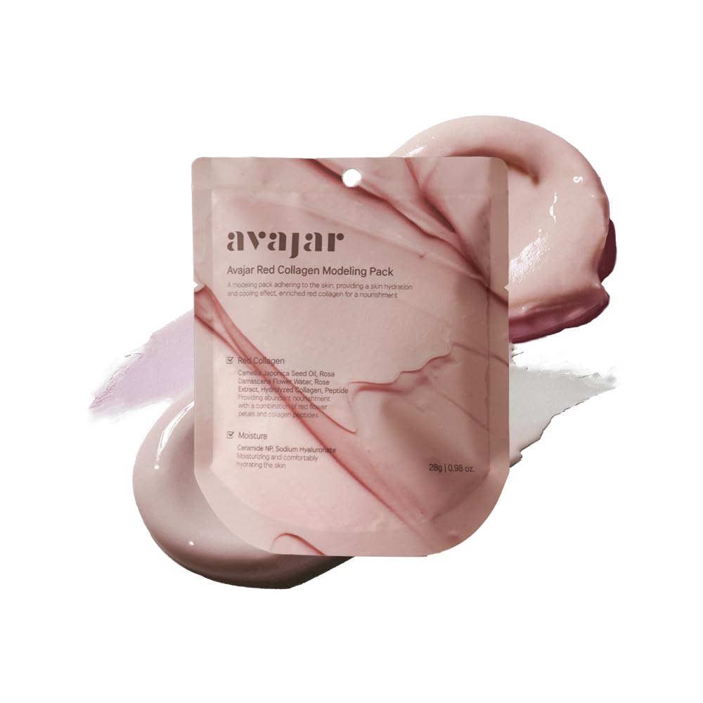 Avajar Red Collagen Modeling Pack | Maschera di gelatina idratante per pelle poro serraggio e sollevamento | Maschera di Peel-Off rinfrescante | Collagen & Terra diatomaceous, Ceramide | 0.98 oz