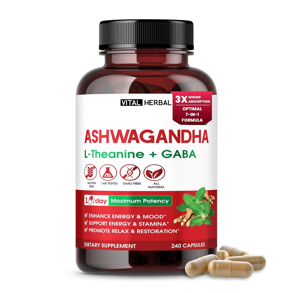 Ashwagandha Complex mit L-Theanin, Kurkuma, Rhodiola & St. John’s Wort – Kräutermischung für tägliches Wellness – 240 Kapseln