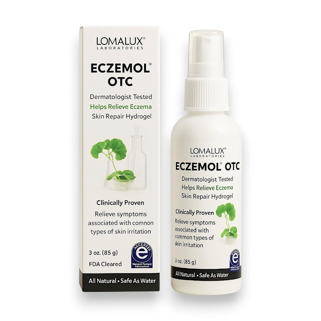 Loma Lux New Eczemol OTC Spray Natural & No Sting Hypochlorous für Eczema, Wounds, Burns, Cuts, Hautreizung, Strahlung Dermatitis, Sunburn, Itchy Skin, für Kinder & Erwachsene