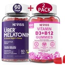 NEVISS Melatonin + Vitamin D3 & B12 Gummi, Vegan, 2+2=4 Pack
