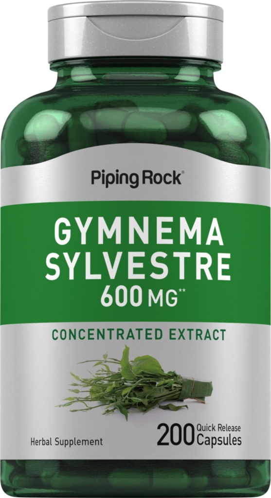 Piping Rock Gymnema Sylvestre ergänzt 600 mg | 200 Kapseln | Konzentrierter Kräuterextrakt | Non-GMO und Gluten kostenlos
