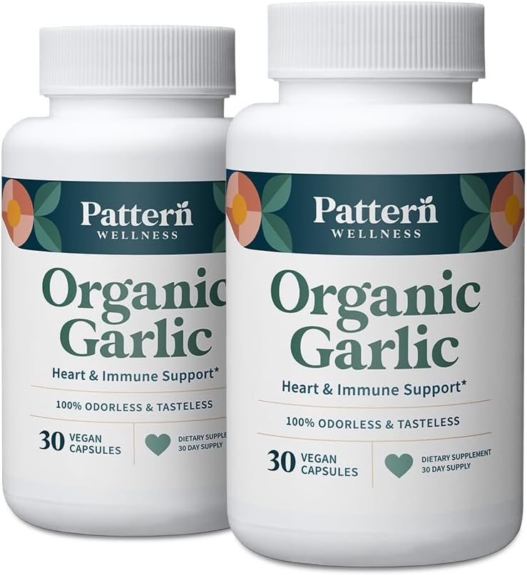 Pattern Wellness Orless Organic Ail – 1000mg – Immunissable, Circulatoire et Heart Health Support – Non-OGM et sans gluten – 60 Capsules Vegan