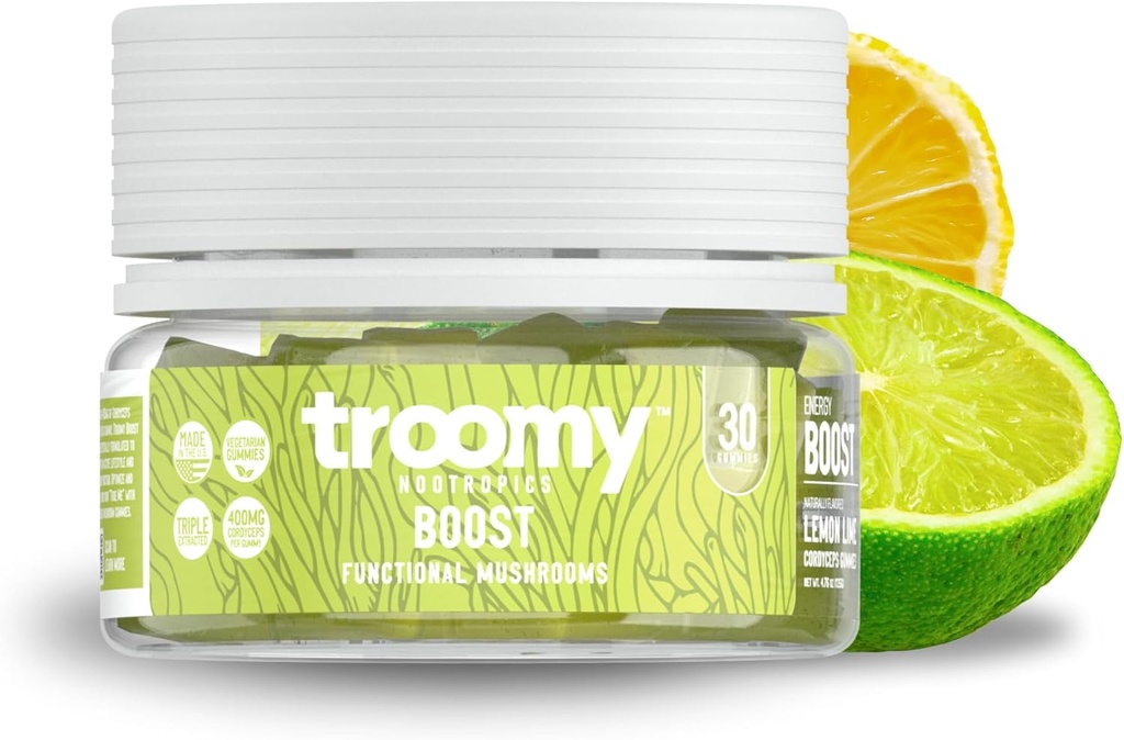 Troomy Boost Cordyceps All Natural Mushroom Gummis - Unterstützt Active Lifestyle & Hyper Focus - Lemon Lime - 30 Count