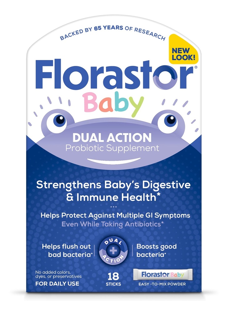 Florastor Supplément probiotique quotidien pour bébé, mélanges de poudre avec du lait, de la formule ou des aliments doux, Saccharomyces Boulardii CNCM I-745 (18 bâtonnets de poudre)