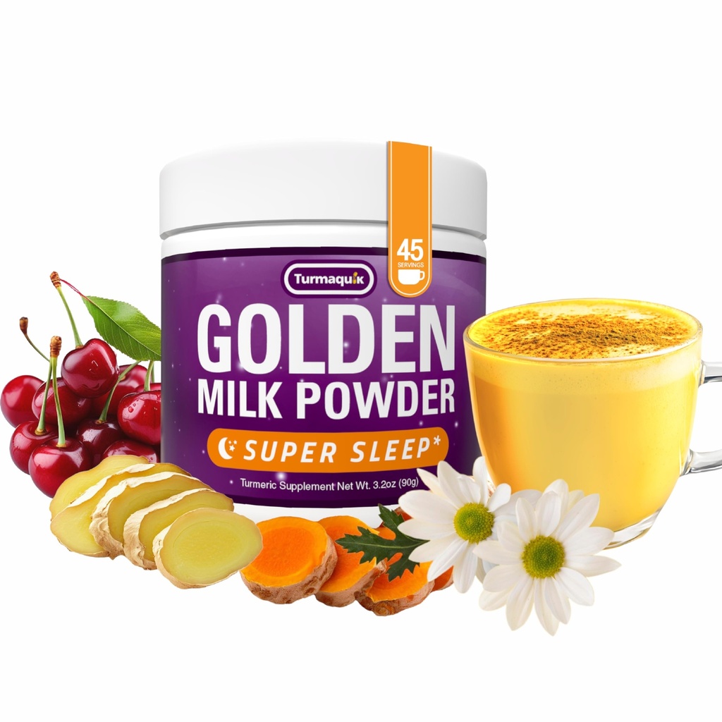 Turmaquik 3.2 Poudre biologique de lait de lune dorée d'Ounce - Super mélange de sommeil avec la mélatonine, la valériane, la camomille, le baume de citron, le curcuma, le gingembre, le poivre noir, le curcumin, la cannelle et la cardamome