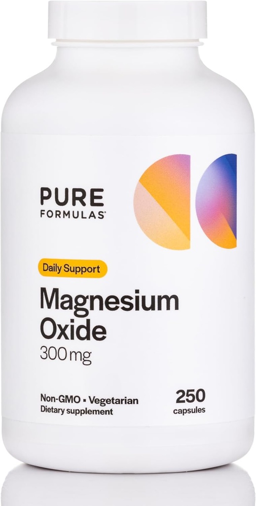 PureFormulas Magnesiumoxid 300 mg – Gesundes Herz, Entspannung, Immununterstützung, Non-GMO Vegetarische Kapseln – 250 Count