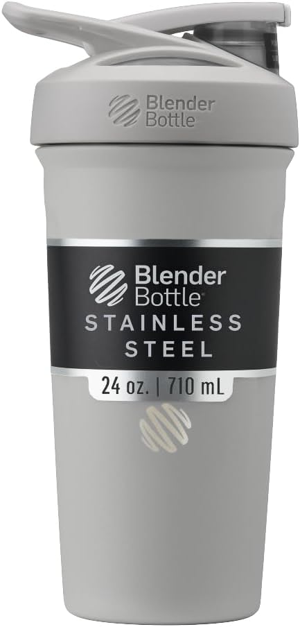 Bouteille de shaker en acier inoxydable isolée Sport avec fouet en fil, 24-Ounce, Gris – Secoues de protéines et hydratation pour les athlètes et les passionnés de fitness, mélange facile, garde les boissons froides et verrouillables