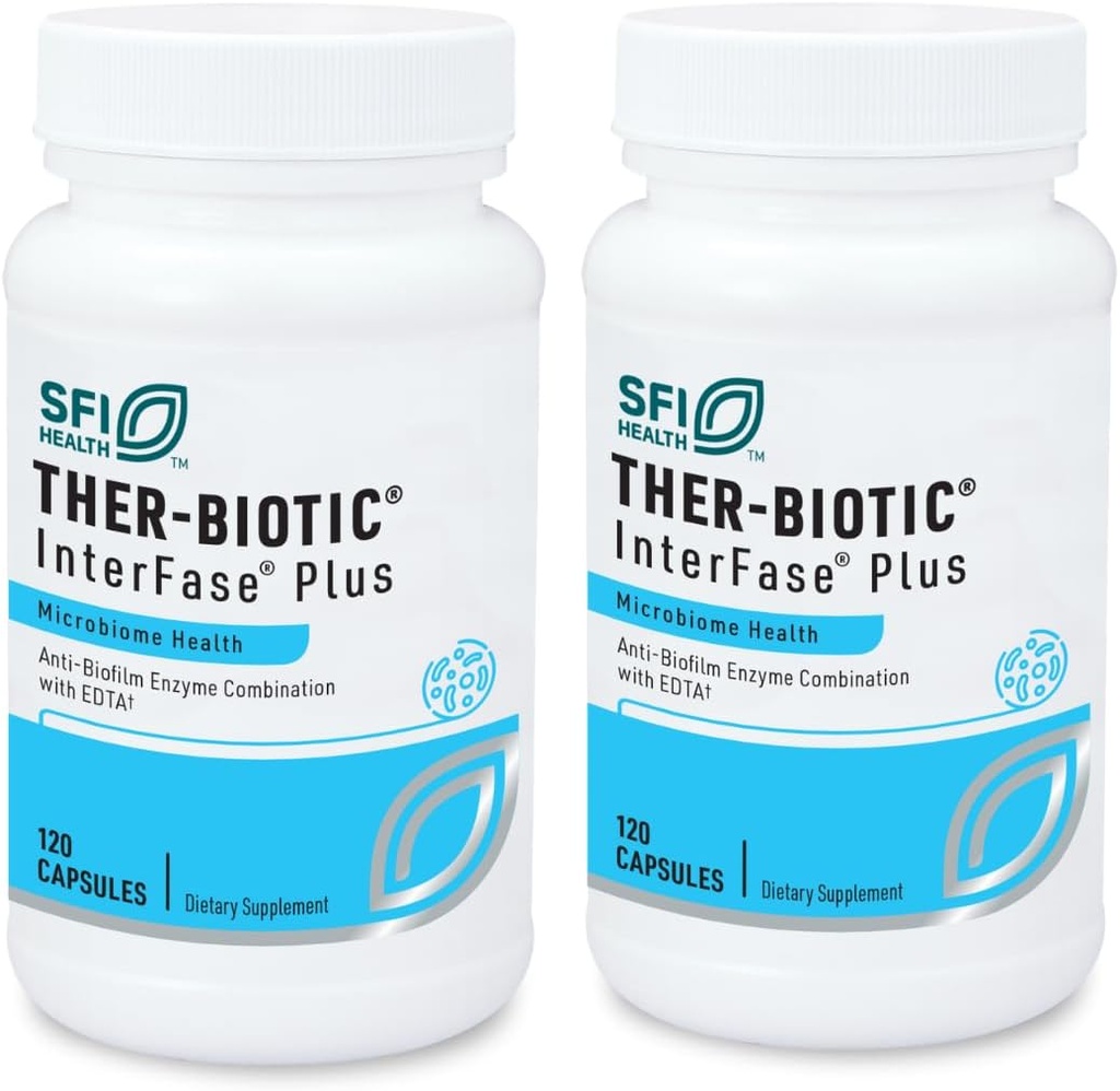Klaire Labs SFI Health Interfase Plus - Combinaison enzymatique pour perturber la matrice de biofilm + EDTA - Système gastro-intestinal, Gut Flora, Biofilm & Detox Support (120 Capsules / 2 Pack)