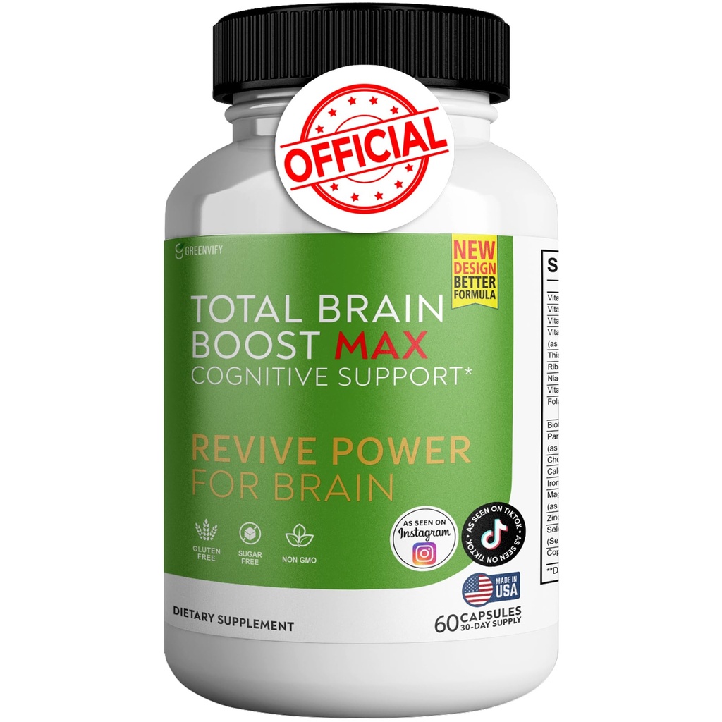 Total Brain Boost, Nootropic Brain Booster for Focus and Mental Clarity, 60 Natural Capsules