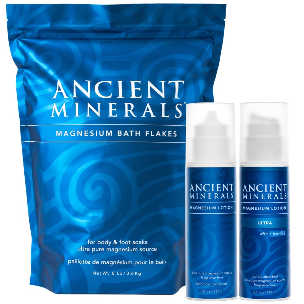 Ancient Minerals Magnesium Bath Flakes - Magnesium Lotion und Lotion Ultra mit MSM - reines Echtes Zechstein Chloride