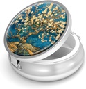 Pill Box-3 Compartment Small Pill Case for Purse & Pocket Mini Metal Pill Holder Travel Pill Container to Hold Supplements Vitamins BPA-Free (Almond Blossom-Van Gogh)