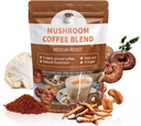 Manille de Lion biologique, Cordyceps, Shiitake, Reishi & Turkey Tail Mushroom Coffee Blend - Soutient Gut, Énergie, Focus & Santé du cerveau