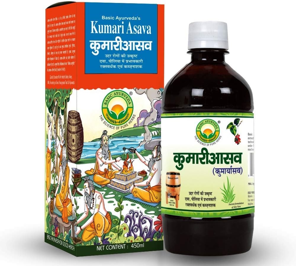 Grundlegende Ayurveda Kumari Asava 450ml Effektiv bei Leberproblemen und Verbessern der Verdauung | Verbessern Appetit | Glättet Verstopfung | Hilfreich in Piles | Nützlich in Stomach