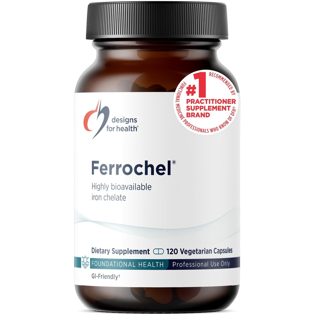 Designs for Health Iron – Vital for Energy Production, Immune & Cerveau Health, Ferrochel haute absorption de fer chélaté pour les femmes et les hommes en tant que chélate de bisglycin ferreux – grossesse sans danger (120 capsules véganes)