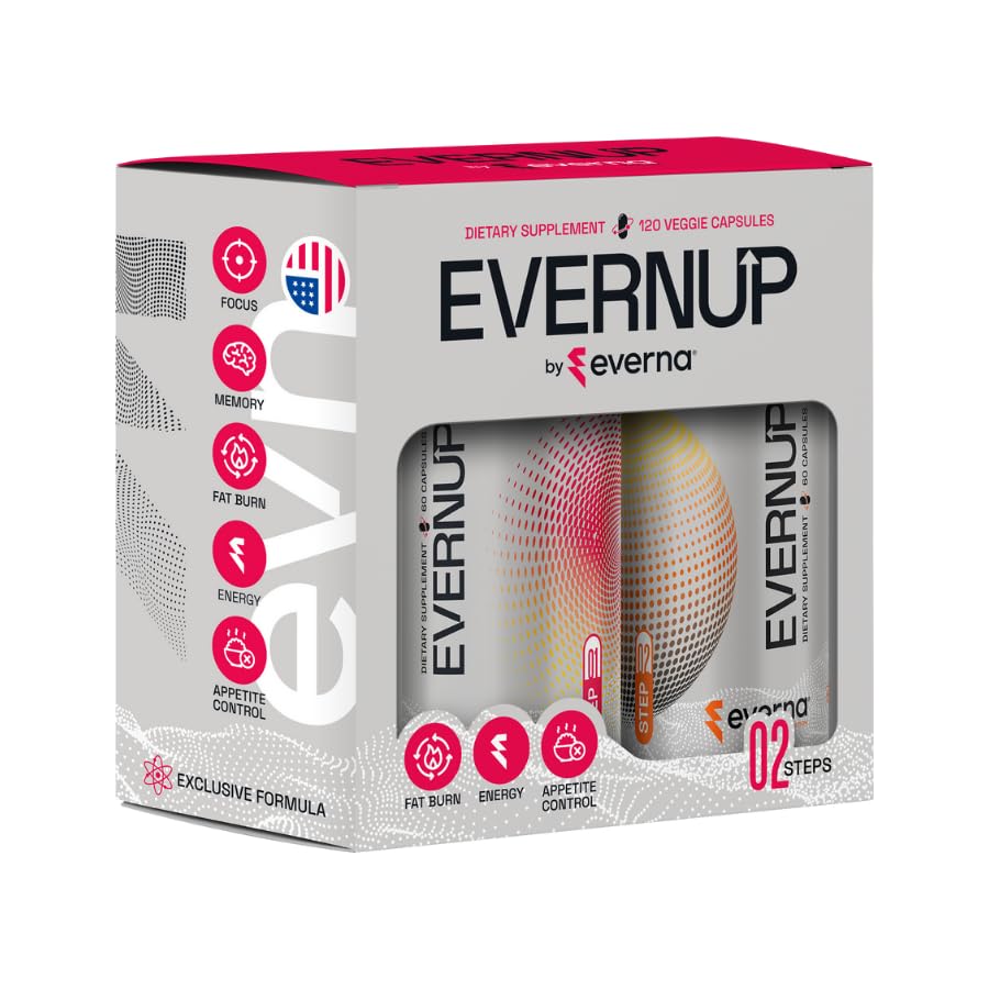 EVERNUP (2 packs) Améliorer la concentration et augmenter l'énergie - Capsimax, extrait de thé vert, CoQ10 - Formule exclusive