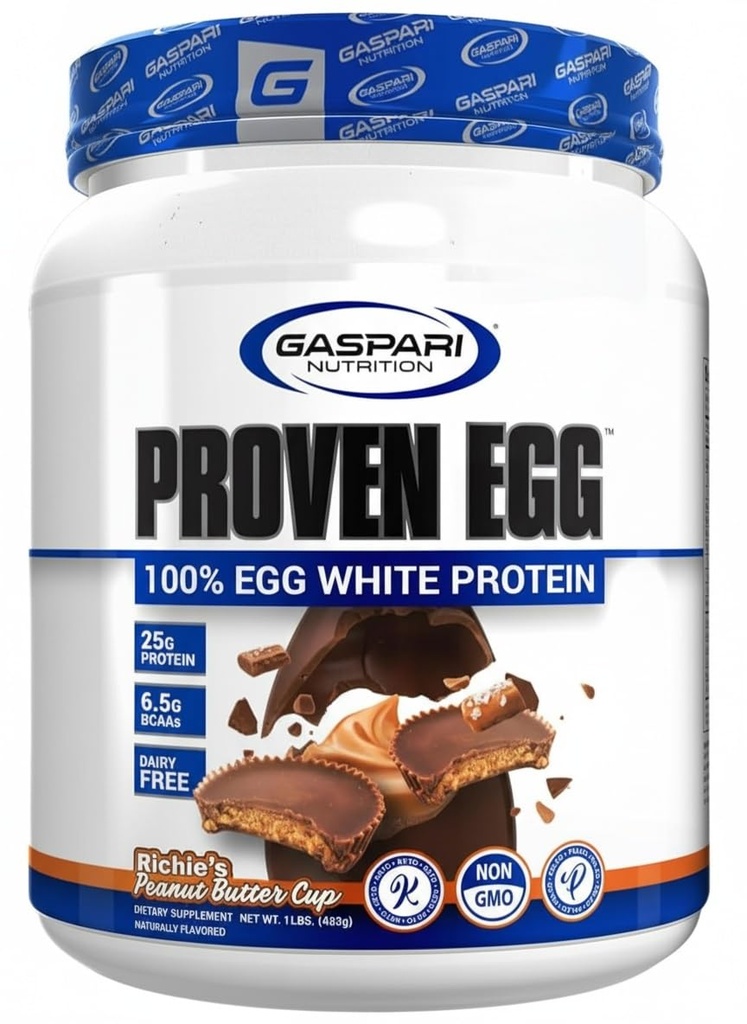 Gaspari Nutrition Oeufs éprouvés, 100% Protéines blanches d'oeufs, 25g Protéines, Céto, Sans lait, Sans lactose, Sans soja (1 lb, beurre d'arachide)