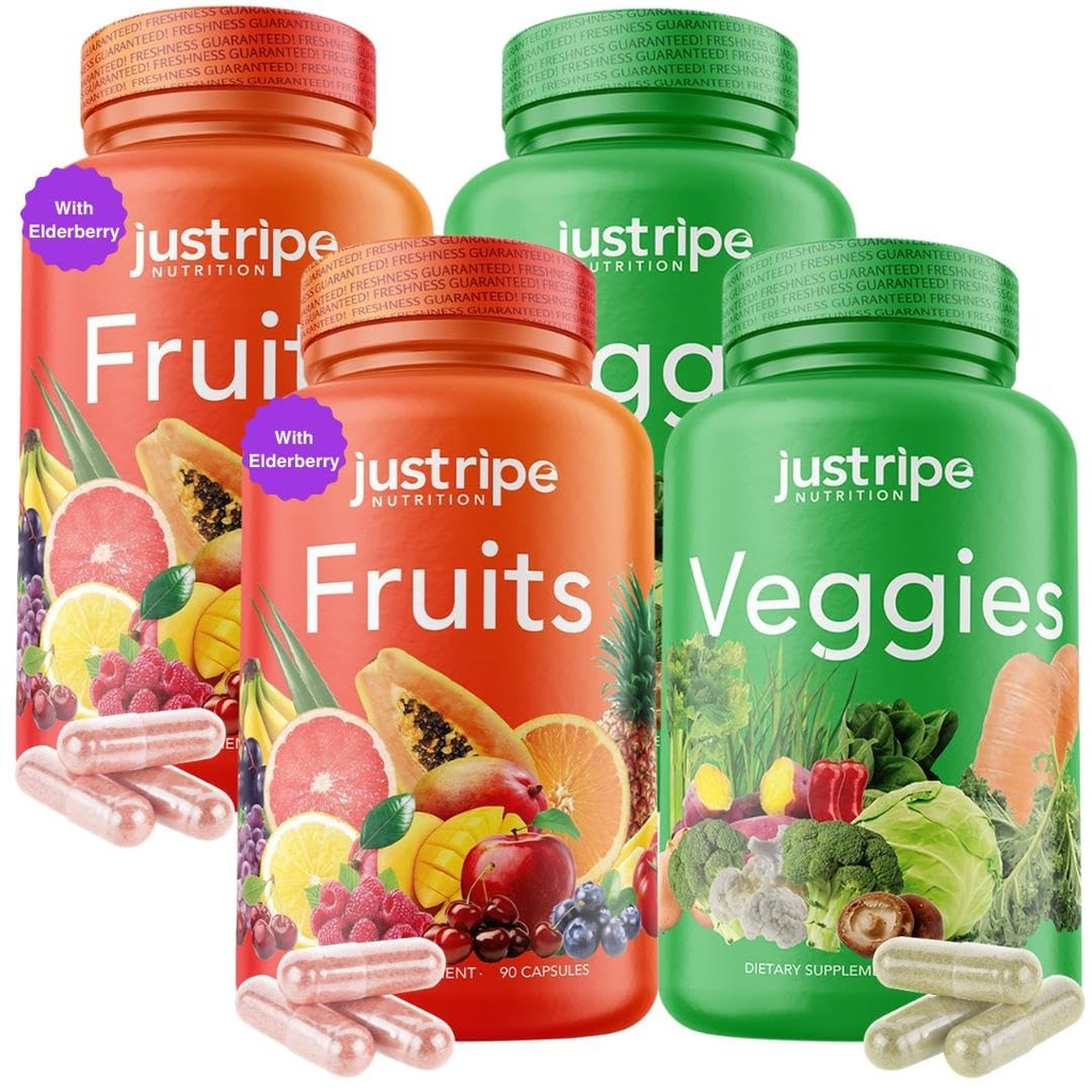 Supplément aux fruits et légumes - 90 capsules de fruits et 90 capsules de légumes - 100 % de superaliments naturels entiers - rempli de vitamines et minéraux - supporte les niveaux d'énergie (2 paquets)