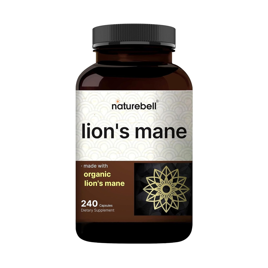 NatureBell Lions Mane Mushroom Supplemento capsule, 240 capsule | 120 giorni di alimentazione – Realizzato con estratto di polvere di mane del leone organico – Supporto per la salute nootropico e immunitario del cervello – Non-OGM