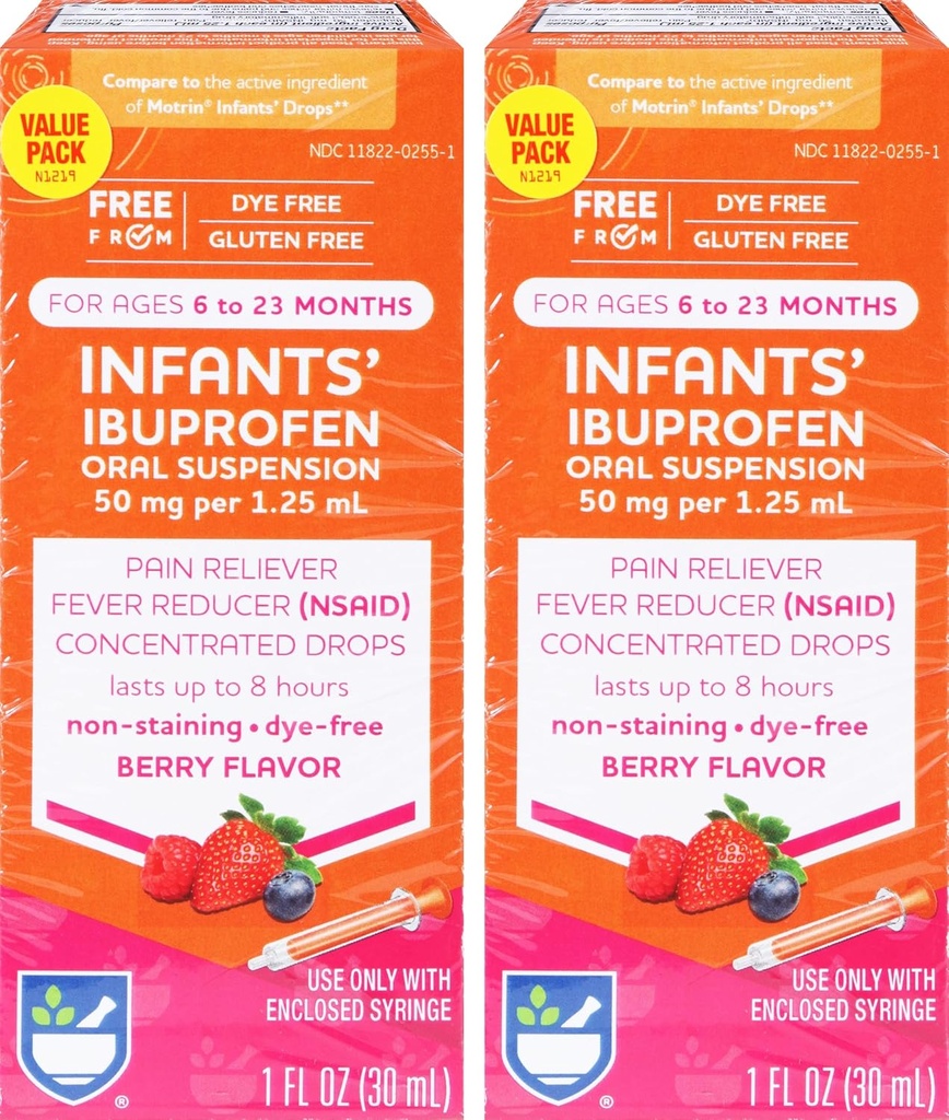 L'aide au rite gouttes d'Ibuprofène sans colorant pour nourrissons, Berry Flavor, 50 mg - 2 Pack de valeur
