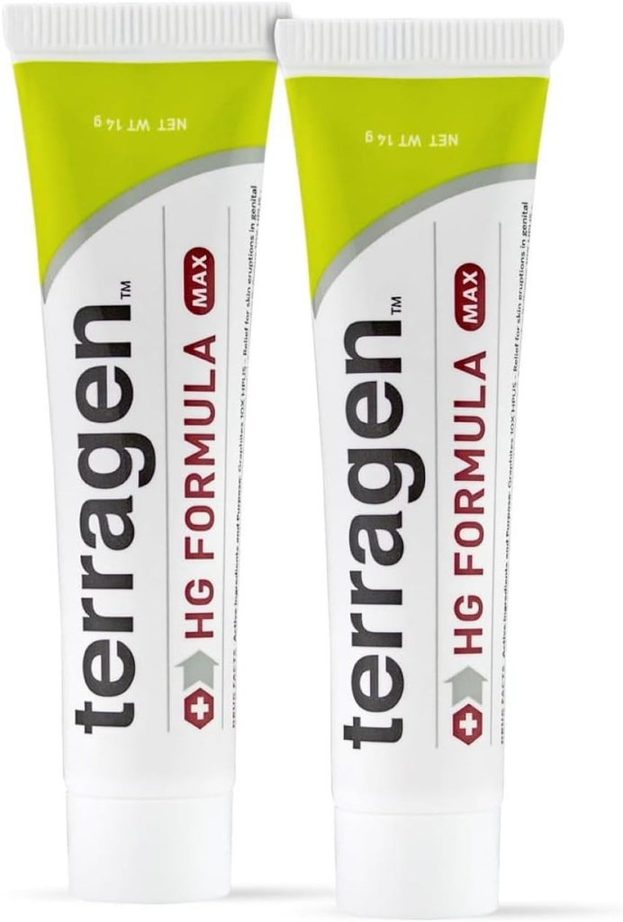 Terragen HG Formula MAX by terrasil, Fast Soothing Natural Treatment Cream for Genital Sores & Effective Outbreak Support, for Men and Women (14g 2-Pack)