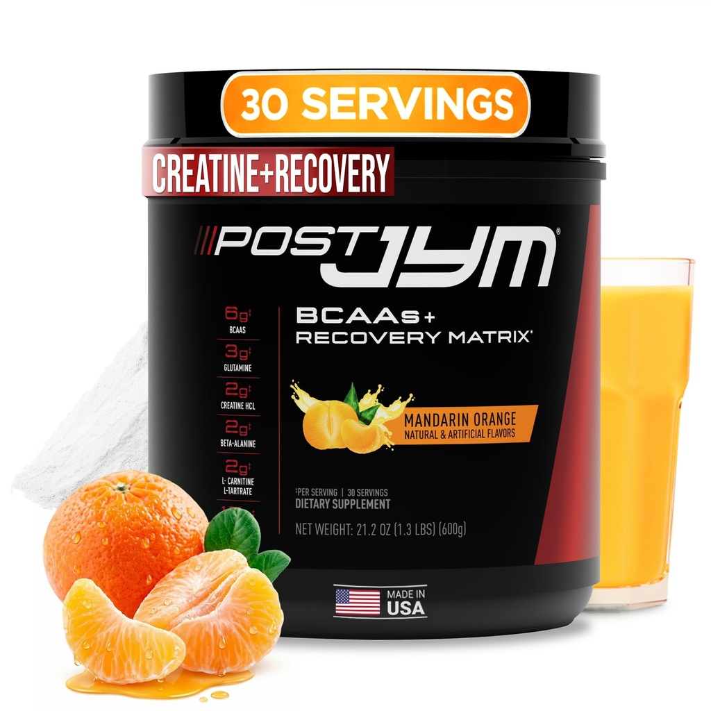 JYM Supplement Science Post JYM Active Matrix Mandarine Orange Amino Recovery Poudre Pure Creatine HCL, BCAA, Glutamine, Carnitine, Betaine, Taurine pour la force, la réparation, la performance 30 portions