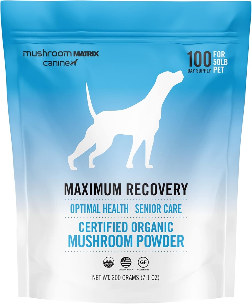 Om Mushroom Matrix Maximale Erholung Pilz Haustier Ergänzung Pulver, unterstützt optimale Gesundheit & Senior Pflege für Hunde & Katzen, 200 Gramm, 7.1 oz