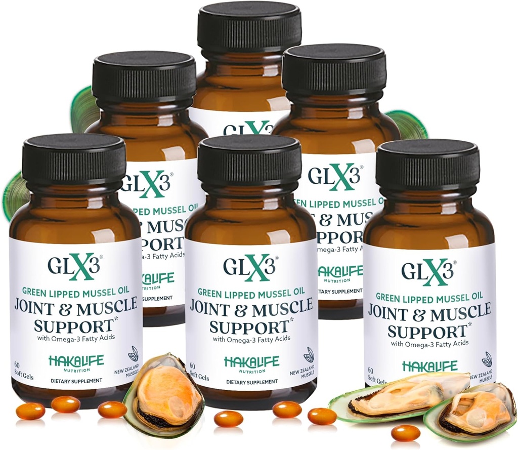 GLX3 Extra resistenza Green Lipped Mussel olio capsule - Long-Lasting Joint Comfort Supplement - Supporto per Aches, Soreness - Naturally Rich in Omega 3 & Chondroitin Sulfate 6 Pack