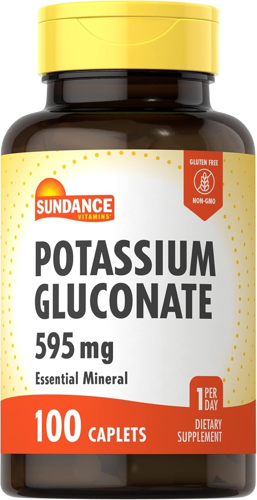 Sundance Potassium Gluconate 595mg | 100 Count | Integratore minerale essenziale | Vegetariano, Non OGM e Formula senza glutine