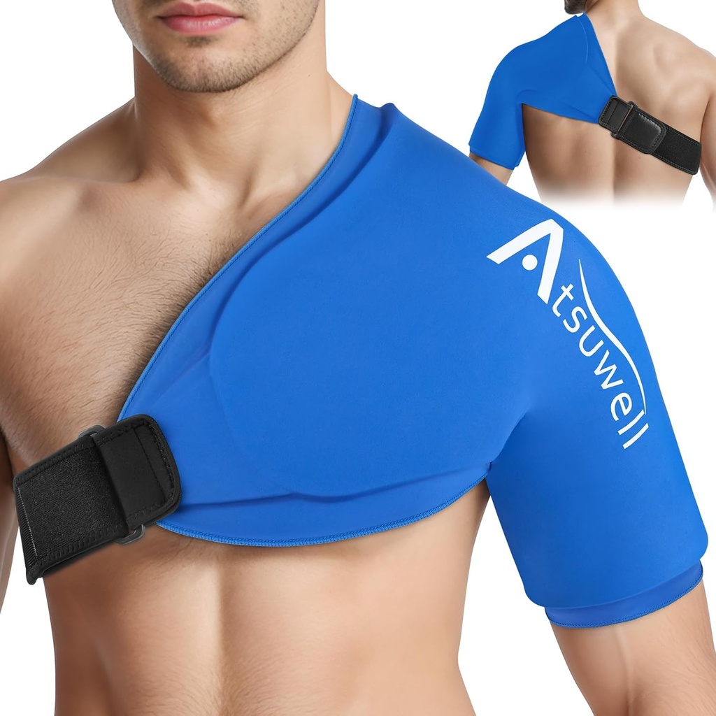 Atsuwell XL Spalla Ice Pack Wrap, Spalle Ice Pack Terapia a freddo del polsino del rotatore, Manica a compressione della spalla fredda per gli uomini delle donne, Pacchetti freddi delle spalle per Discomfort, Blu