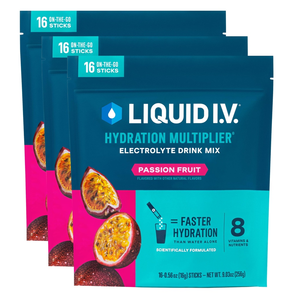 Liquid I.V.® Hydration Multiplikator - Passionsfrucht | Elektrolytische Pulver-Getränkmischung | 3 Packung (48 Portionen)