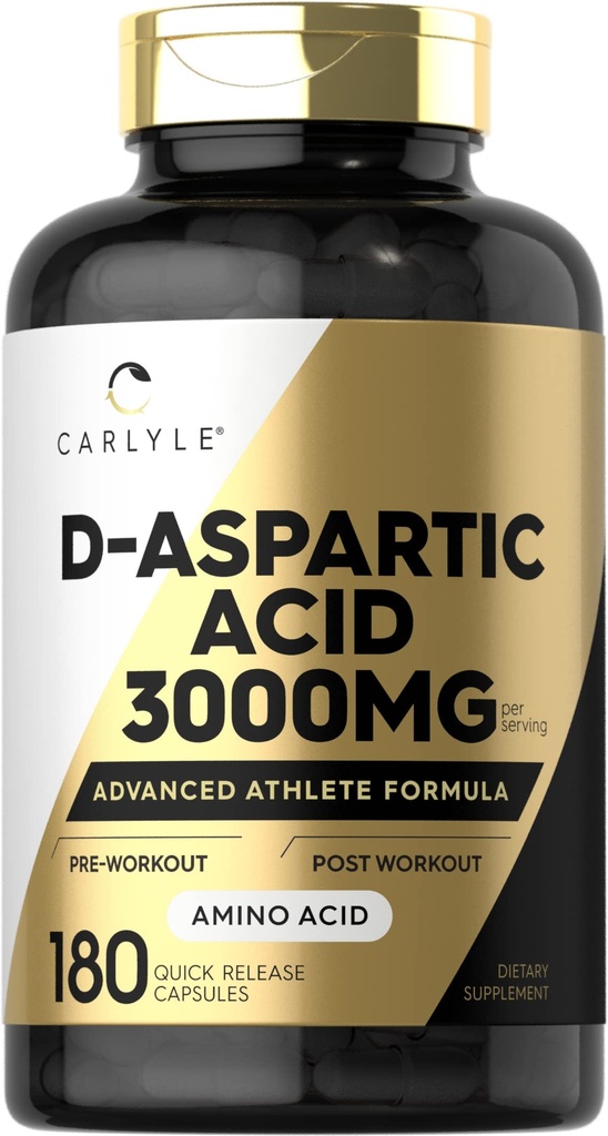 Carlyle D Aspartic Acid Capsule 3000mg | 180 Count | Supplemento DAA per gli uomini e le donne | Advanced Athlete Formula | Non-GMO & Gluten Free
