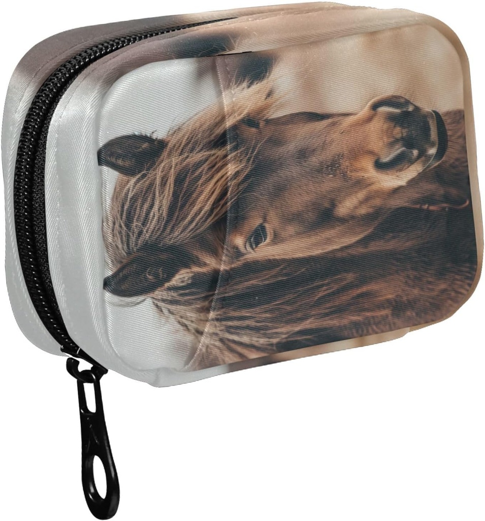 Fustylead Brown Mane Horse Close Up Pill Organizer Case with Zipper 2 Times A Day for Vitamin and Supplement, 7 Day Travel Organizer Medicine Case