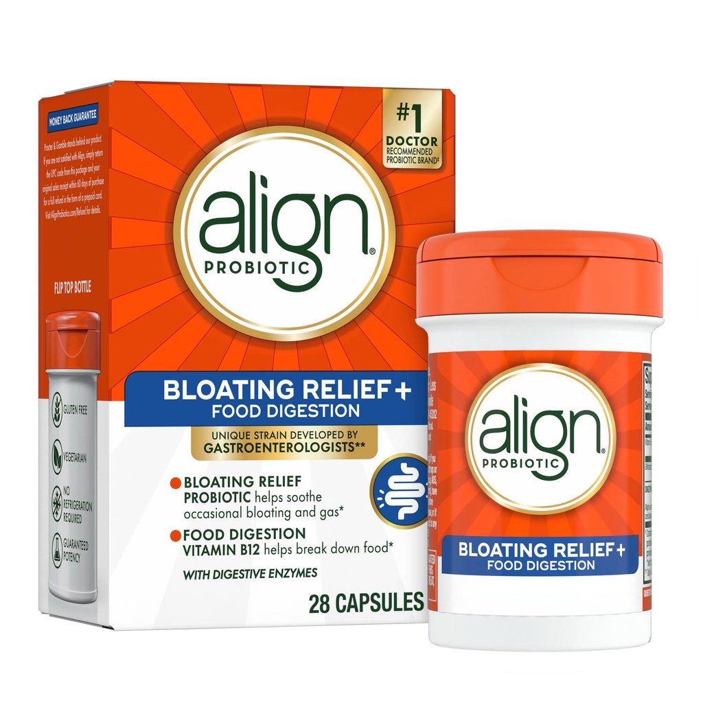 Allineare Probiotic Bloating Relief + Digestione alimentare, Probiotici per le donne e gli uomini, #1 Dottore Raccomandato Brand‡, promuove la salute digestiva e aiuta a sostenere il metabolismo del cibo*, 28 capsule