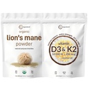 Micro ingredienti Vitamina D3 10.000iu + K2 200mcg Olio di cocco Softgels & Lions Mane Mushroom Supplemento polvere Bundle 2 Pack | Vitamine di sole essenziali | Superfood naturale per cervello, energia, & Immu