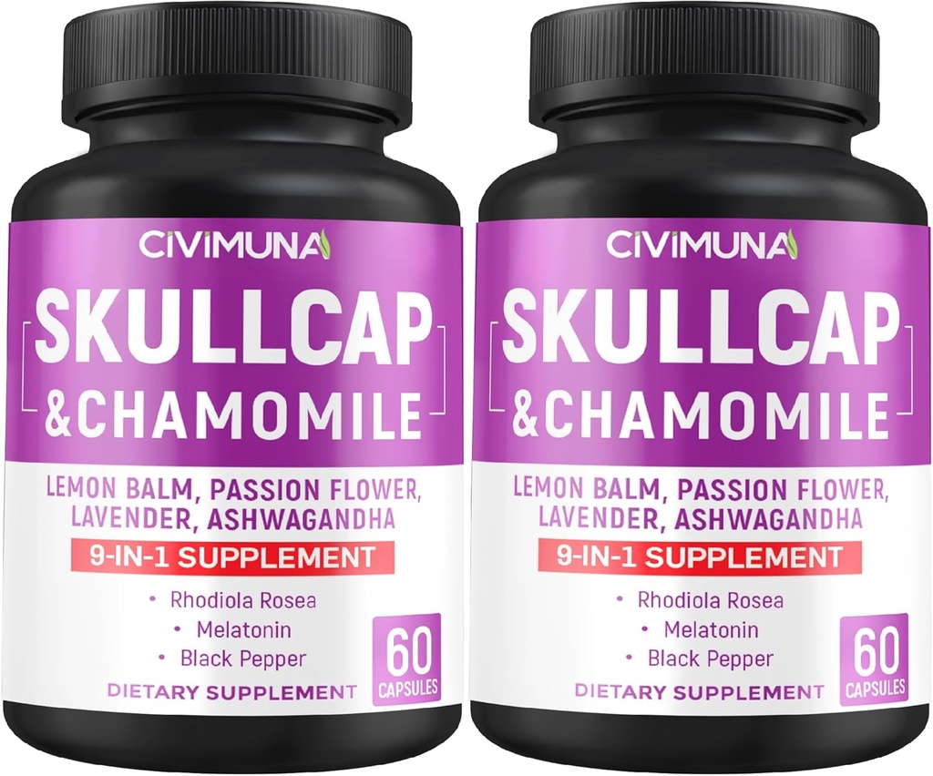 Skullcap Kapseln mit Skullcap, Kamille, Zitronenbalsam und mehr - 120 Kapseln für 4 Monate Versorgung (Pack von 2)