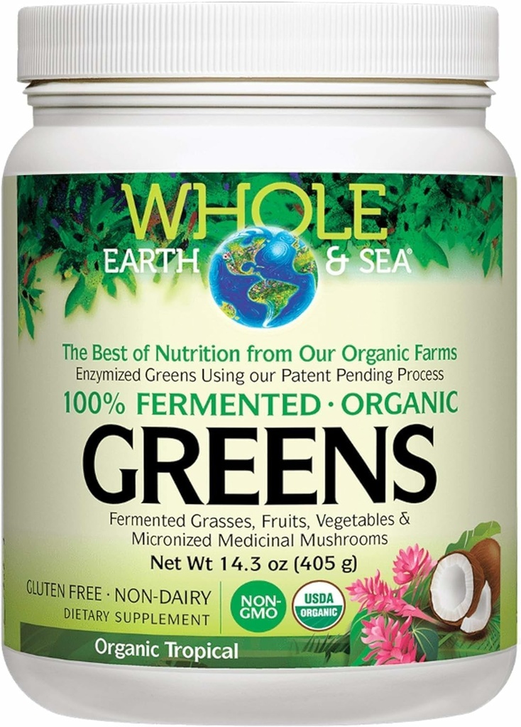 Tutta la Terra e il mare da Fattori Naturali, Verdi Fermentati Organici, Vegan Integratore Alimentare Intero, Tropicale, 14.3 Oz